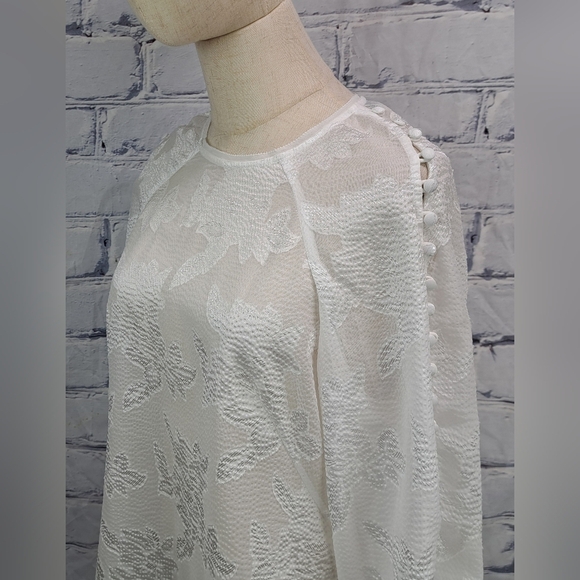 Karen Millen Women's Blouse Vintage Y2K Pure White Floral Buttoned Sleeves 8 US - Picture 5 of 14